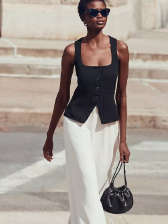 LOFT Tops - LOFT Black Drape Tank Linen Blend Pocket Vest Size XL NWT